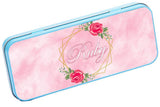 Personalised Any Name Floral Pencil Case Tin Children School Kids Stationary 25