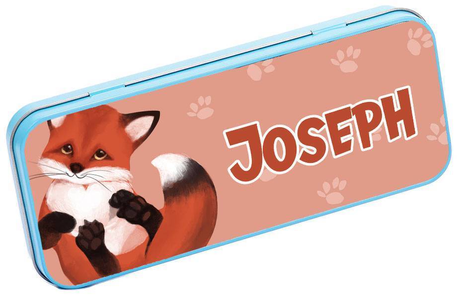 Personalised Any Name Animal Pencil Case Tin Children School Kids Stationary 16