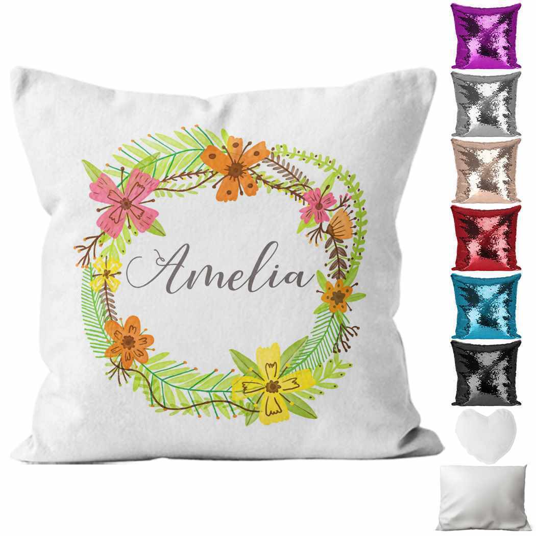 Personalised Cushion Floral Sequin Cushion Pillow Printed Birthday Gift 95