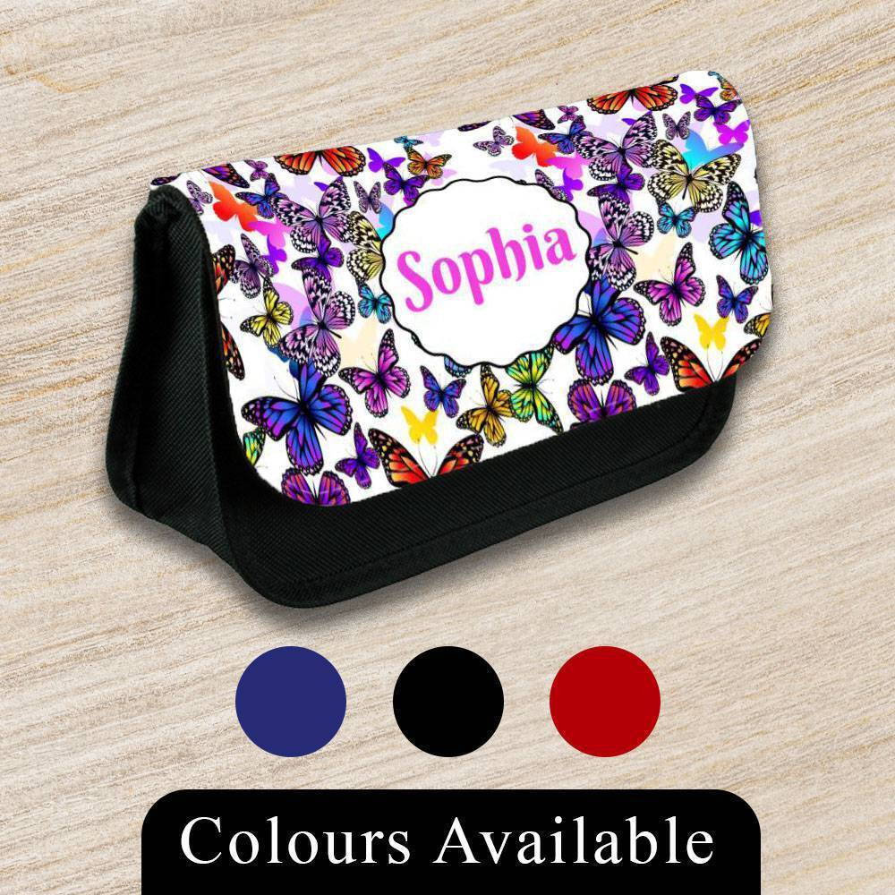 Personalised Pencil Case Butterfly Girls Boys Stationary Kids School Bag 9