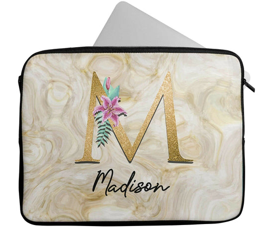 Personalised Any Name Floral Design Laptop Case Sleeve Tablet Bag Chromebook 50