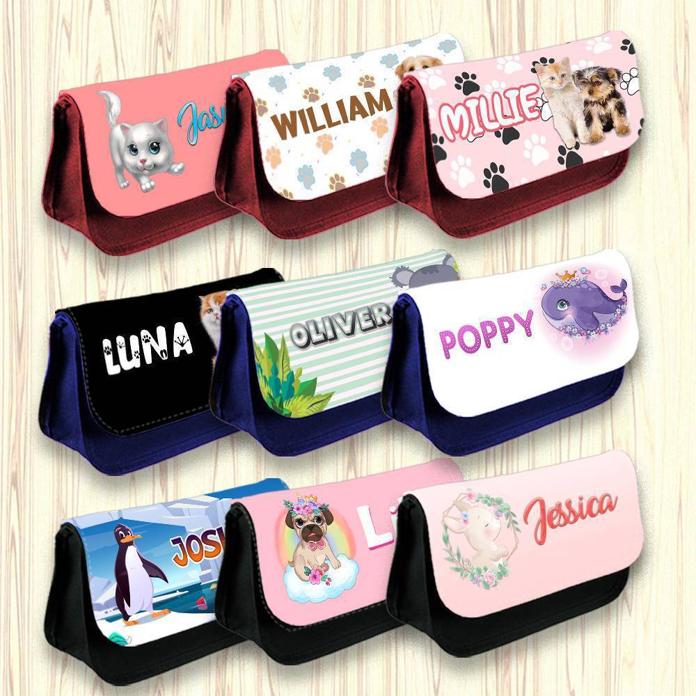 Personalised Pencil Case Animal Girls Boys Stationary Kids School Bag 16