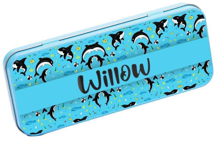 Personalised Any Name Animal Pencil Case Tin Children School Kids Stationary 19