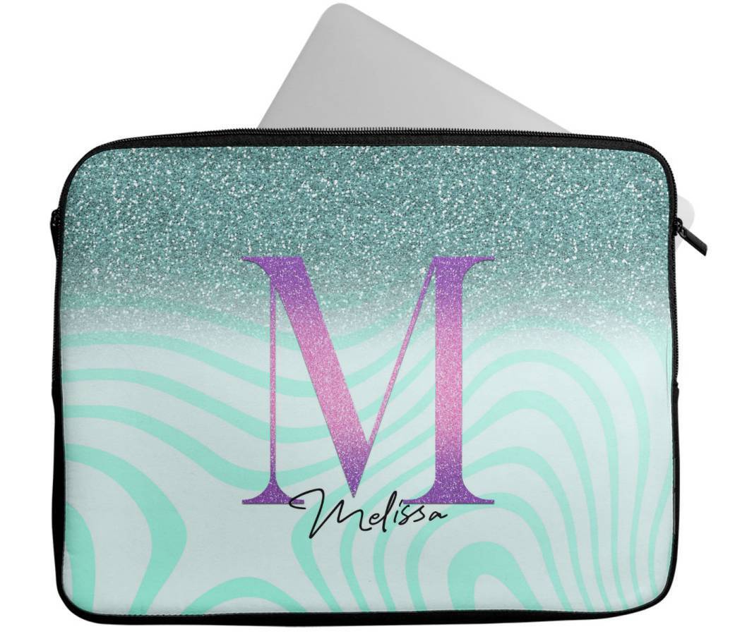 Personalised Any Name Marble Glitter Design Laptop Case Sleeve Tablet Bag 99