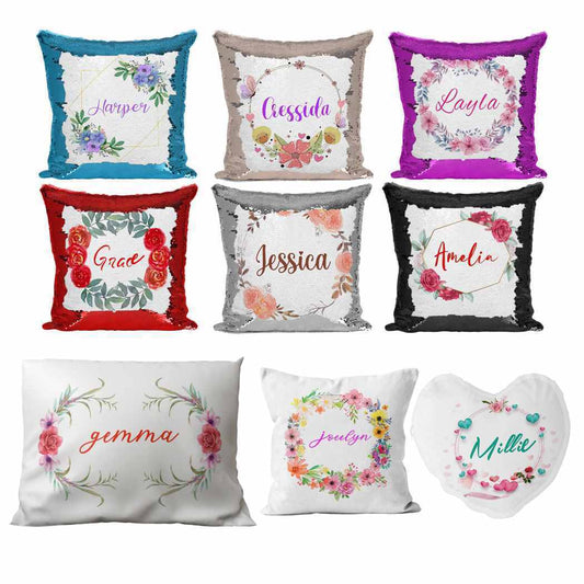 Personalised Cushion Floral Sequin Cushion Pillow Printed Birthday Gift 38