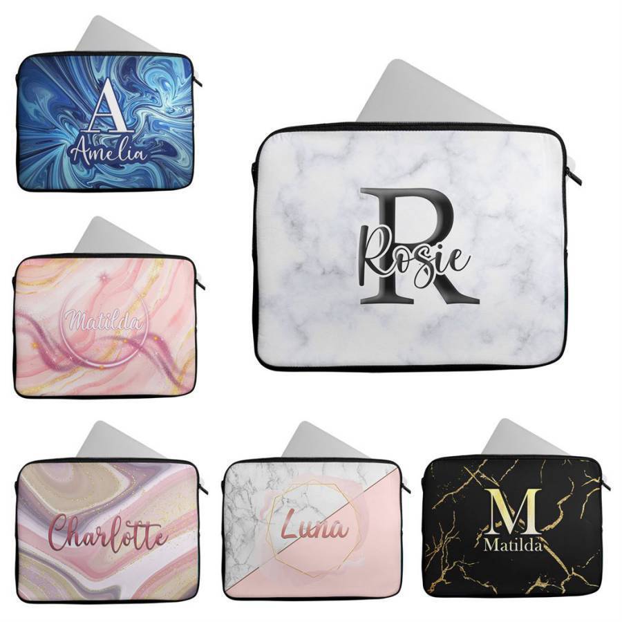 Personalised Any Name Marble Design Laptop Case Sleeve Tablet Bag 41