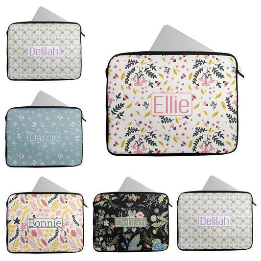 Personalised Any Name Floral Design Laptop Case Sleeve Tablet Bag 4
