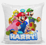 Personalised Super Mario Any Name Magic Reveal Black Sequin Cushion Cover Gift