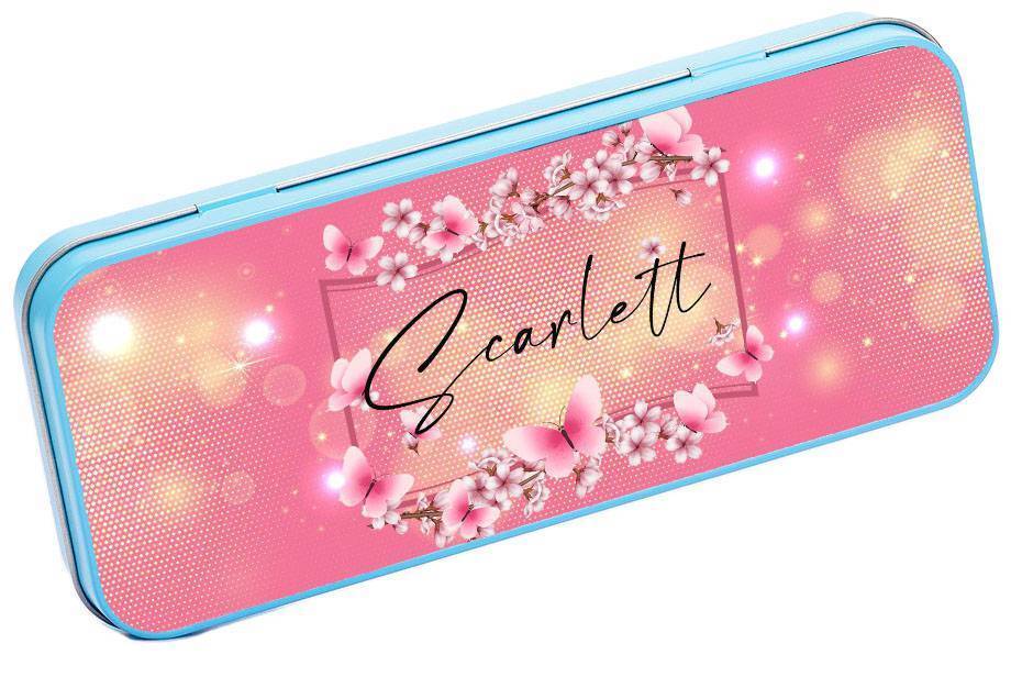 Personalised Any Name Floral Pencil Case Tin Children School Kids Stationary 33