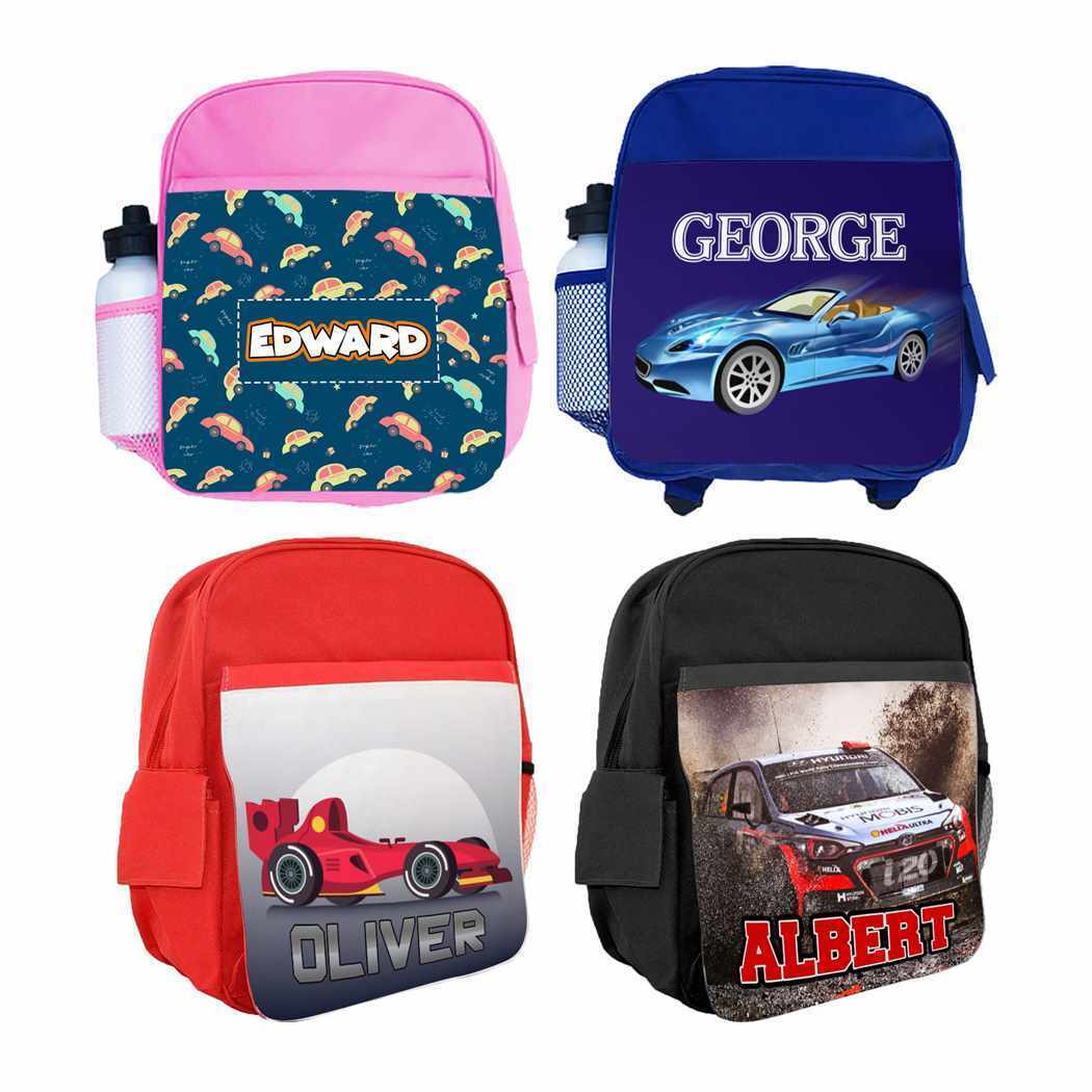 Personalised Kids Backpack Any Name Car Design Boys Girls Children School Bag 9