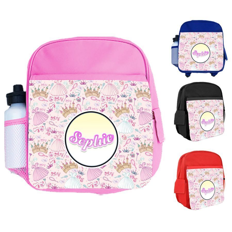 Personalised Kids Backpack Any Name Princess Design Boys Girls kid School Bag 63