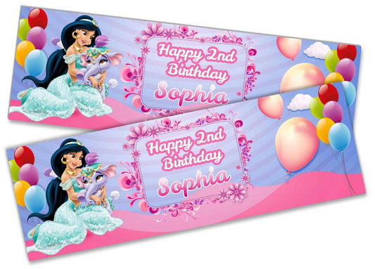 x2 Personalised Birthday Banner Jasmine Children Kids Party Decoration Poster