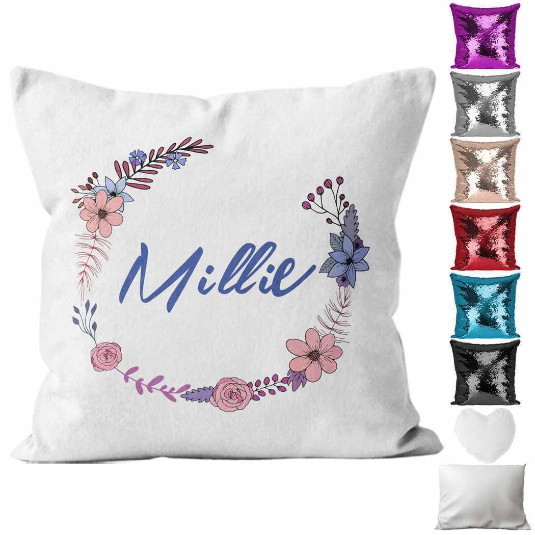 Personalised Cushion Floral Sequin Cushion Pillow Printed Birthday Gift 35