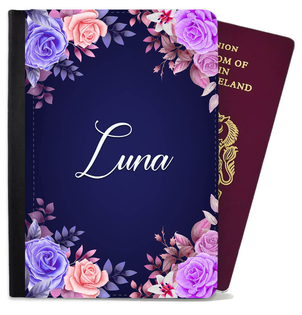 Personalised Floral Children Passport Cover Holder Any Name Holiday Accessory 24