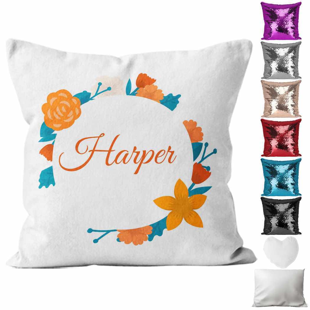 Personalised Cushion Floral Sequin Cushion Pillow Printed Birthday Gift 97