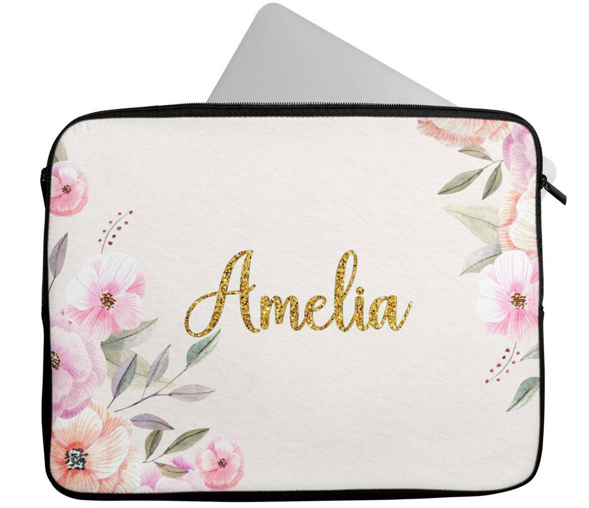 Personalised Any Name Floral Design Laptop Case Sleeve Tablet Bag 55