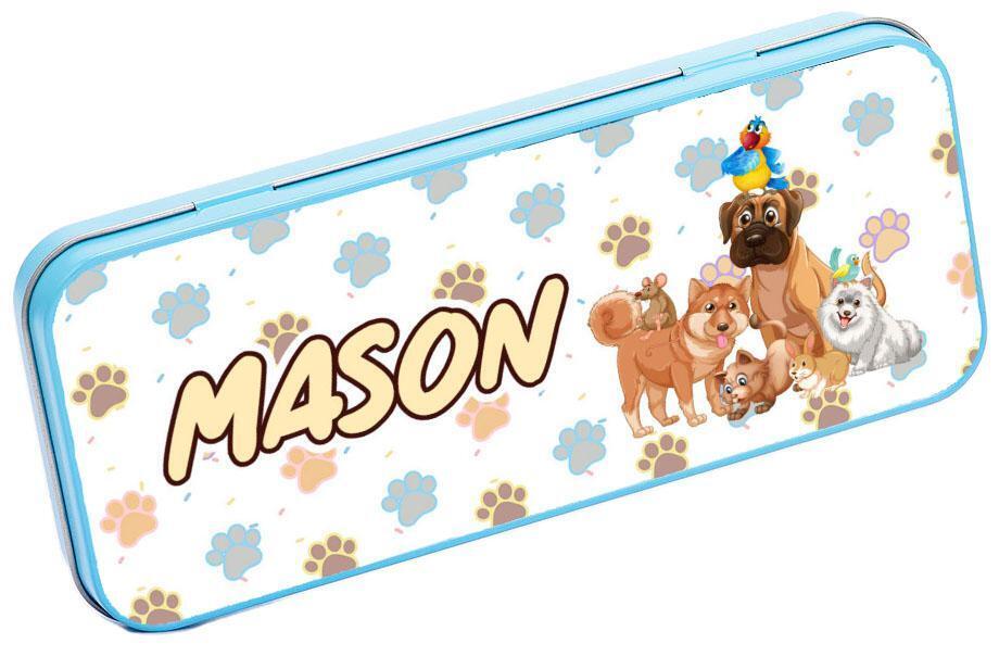 Personalised Any Name Animal Pencil Case Tin Children School Kids Stationary 8