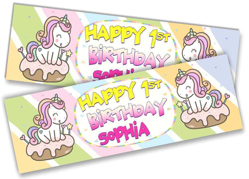 Personalised Birthday Banners Unicorn Design Children Kids Party Decoration 22
