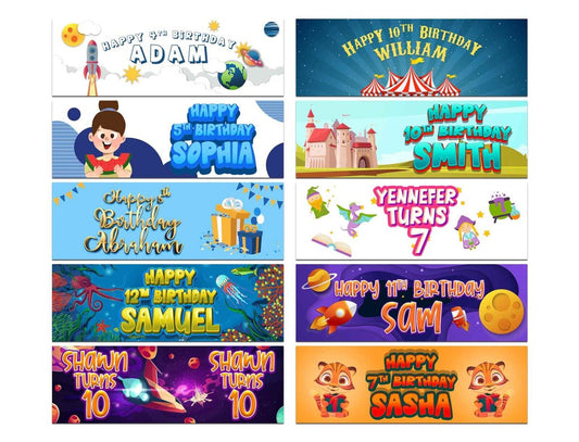 Personalised Birthday Banners Generic Design Children Kids Party Decoration 215