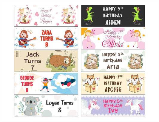 Personalised Birthday Banners Generic Design Children Kids Party Decoration 147