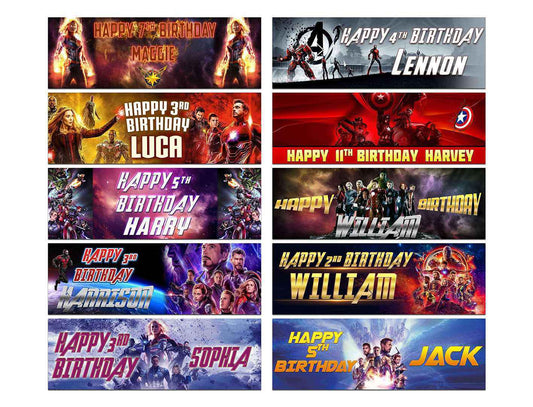 Personalised Birthday Banners Super Hero Design Children Kid Party Decoration 28