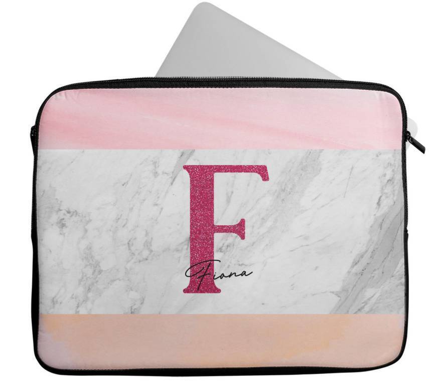 Personalised Any Name Marble Glitter Design Laptop Case Sleeve Tablet Bag 106