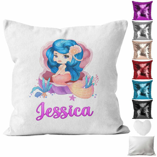 Personalised Cushion Mermaid Sequin Cushion Pillow Printed Birthday Gift 48