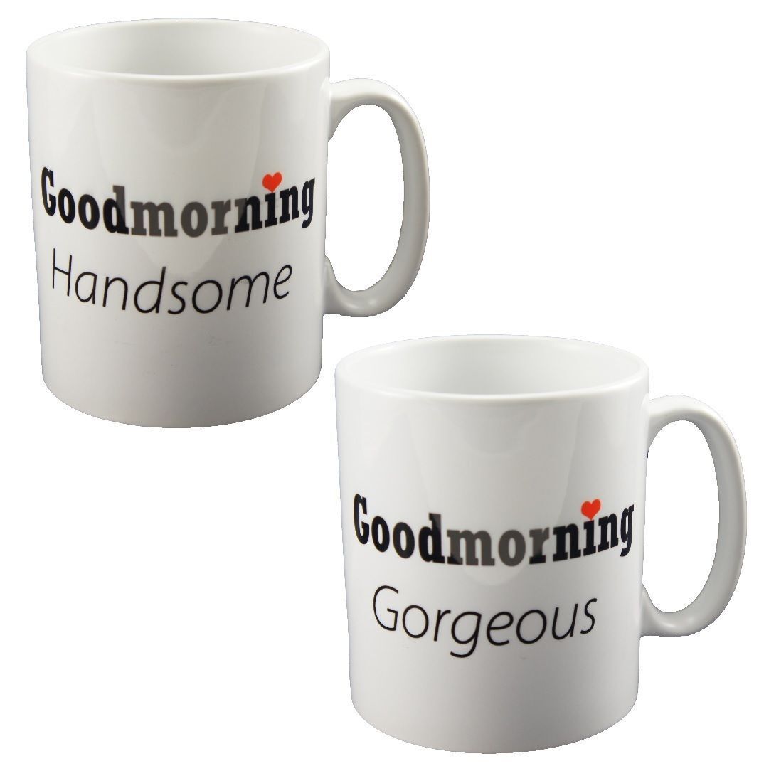 Good Morning Gorgeous & Handsome Valentine Coffee Mugs Set Valentines Day Gift