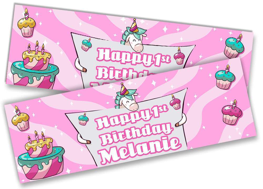Personalised Birthday Banners Unicorn Design Children Kids Party Decoration 22