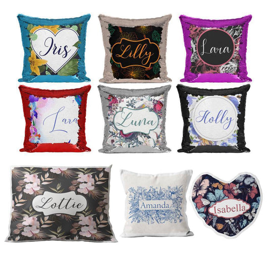 Personalised Cushion Floral Sequin Cushion Pillow Printed Birthday Gift 2