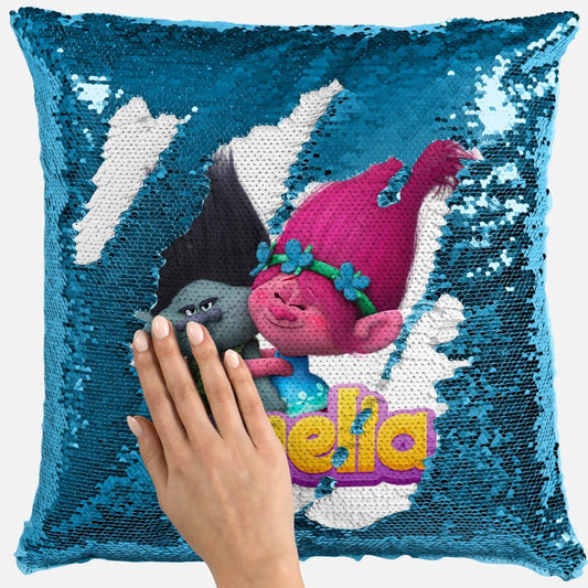 Personalised Trolls Any Name Magic Reveal Sequin Cushion Cover Gift