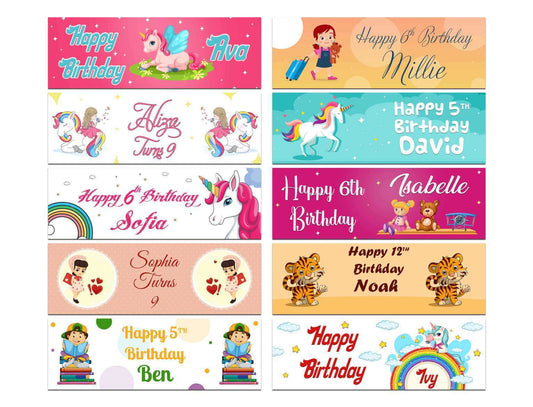 Personalised Birthday Banners Generic Design Children Kids Party Decoration 143