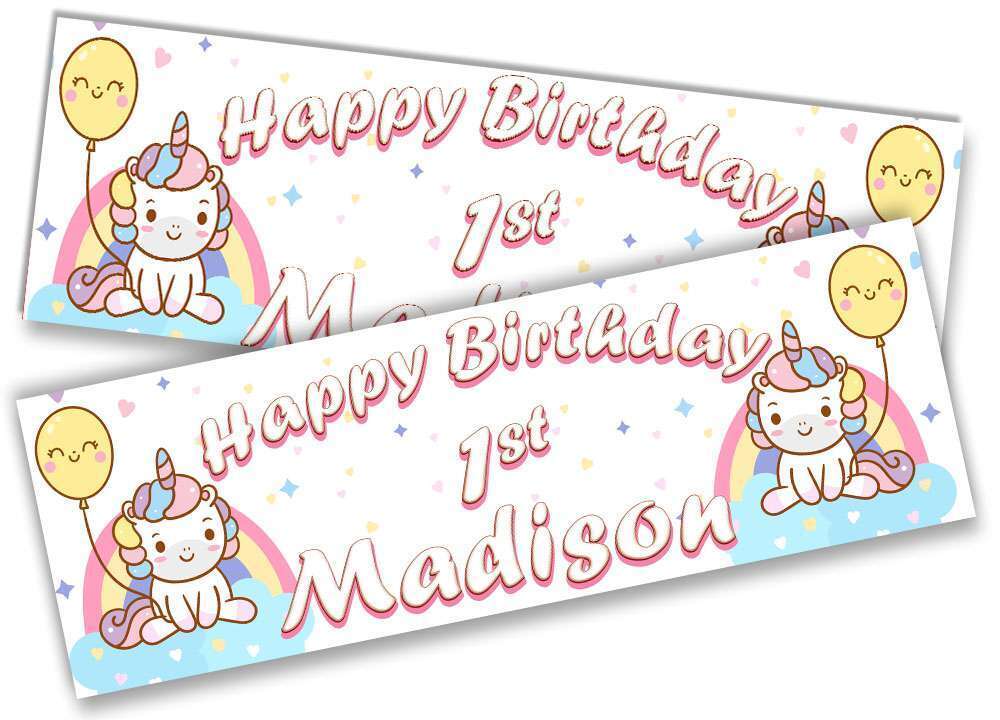 Personalised Birthday Banners Unicorn Design Children Kids Party Decoration 22