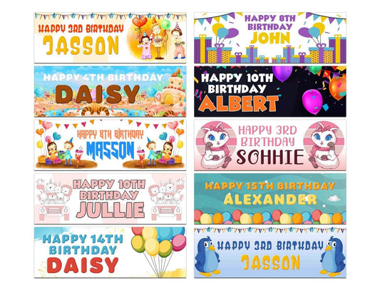 Personalised Birthday Banners Generic Design Children Kids Party Decoration 43