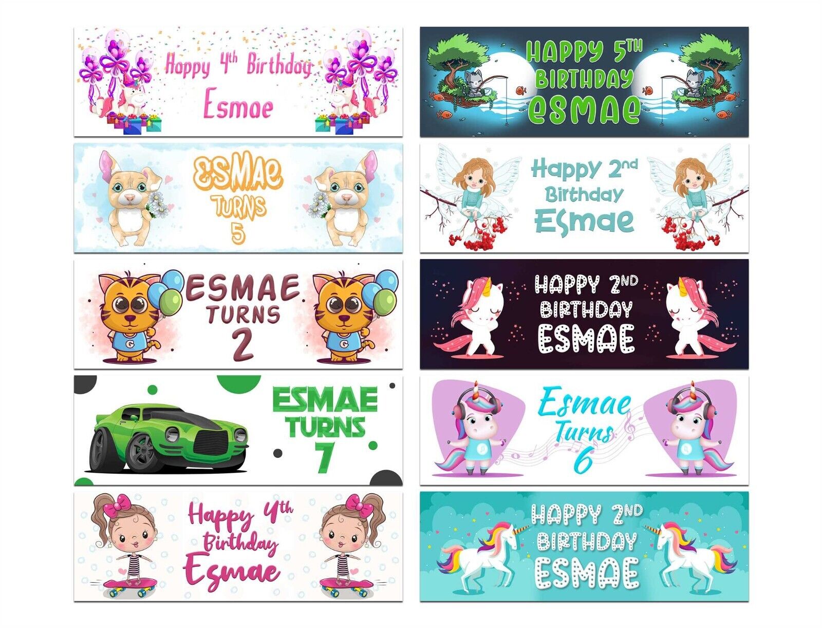 Personalised Birthday Banners Generic Design Children Kids Party Decoration 190