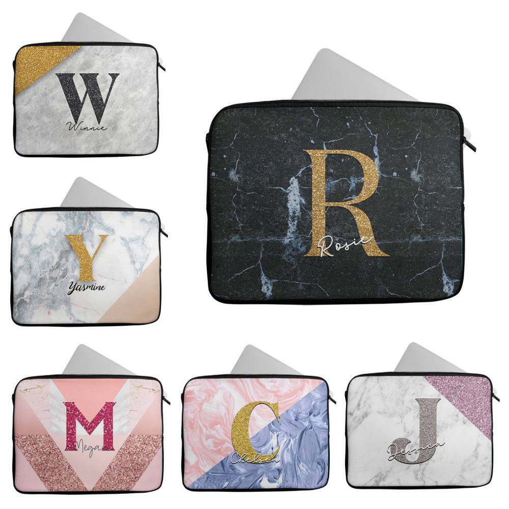 Personalised Any Name Marble Glitter Design Laptop Case Sleeve Tablet Bag 99