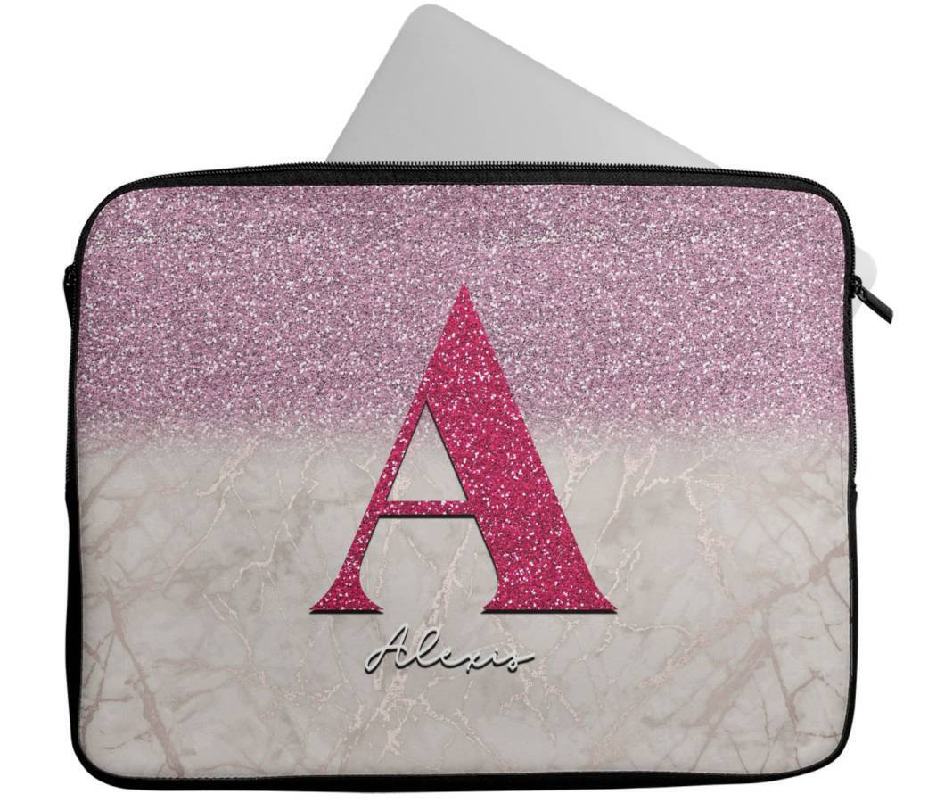 Personalised Any Name Marble Glitter Design Laptop Case Sleeve Tablet Bag 91