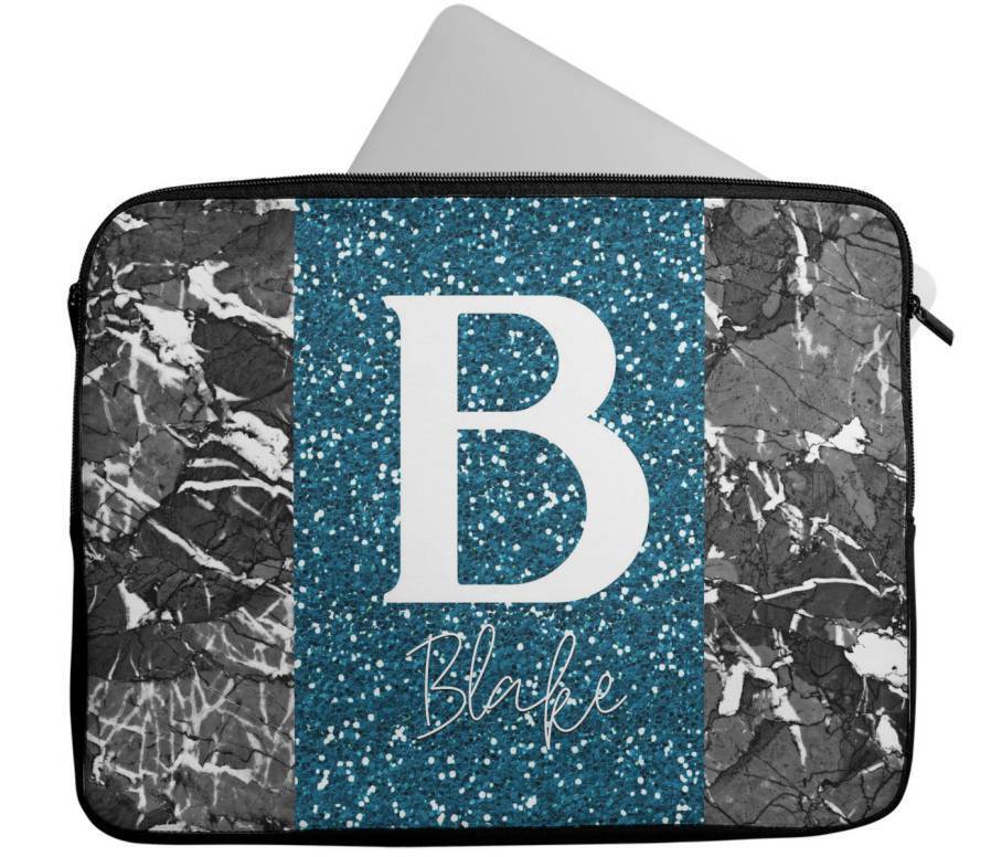 Personalised Any Name Marble Glitter Design Laptop Case Sleeve Tablet Bag 95