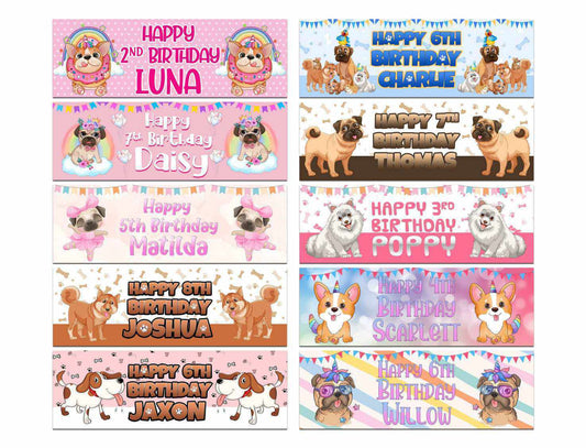 Personalised Birthday Banners Dog Design Children Kids Party Decoration 109