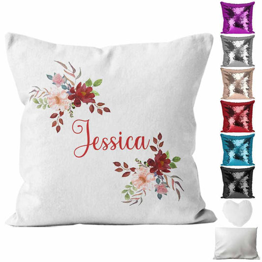 Personalised Cushion Floral Sequin Cushion Pillow Printed Birthday Gift 36