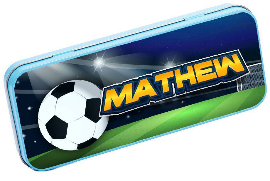 Personalised Any Name Football Pencil Case Tin Children School Kid Stationary 10