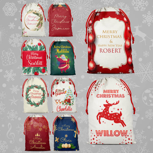 Personalised Christmas Sack Santa Bag Xmas Boy Girl Gift Stocking Bag 14