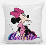 Personalised Minnie Any Name Magic Reveal Sequin Cushion Cover Gift Pink