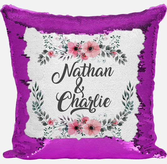 Personalised Floral Any Name Magic Reveal Sequin Cushion Cover Gift Pink 3