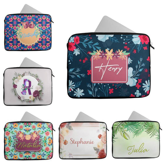 Personalised Any Name Floral Design Laptop Case Sleeve Tablet Bag 103