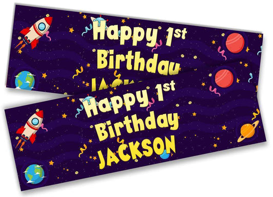 Personalised Birthday Banners Space Design Children Kids Party Decoration 21
