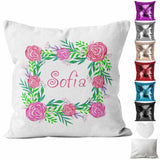 Personalised Cushion Floral Sequin Cushion Pillow Printed Birthday Gift 95