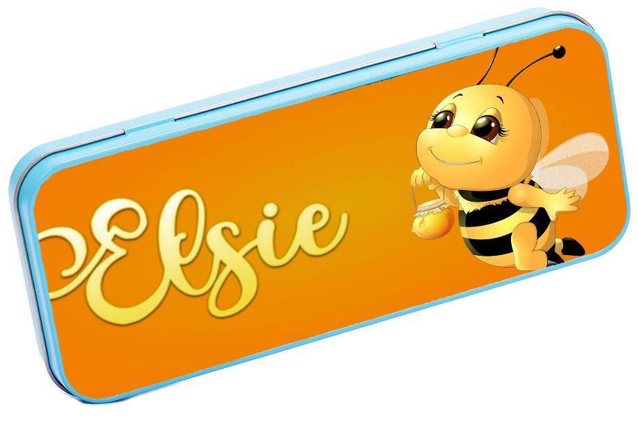 Personalised Any Name Bee Pencil Case Tin Children School Kids Stationary 16