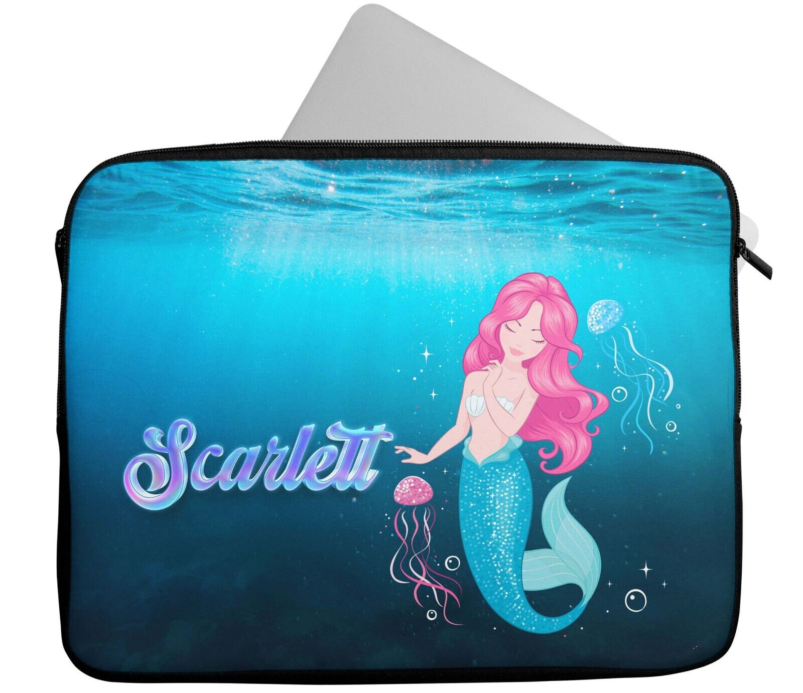 Personalised Any Name Mermaid Design Laptop Case Sleeve Tablet Bag 14