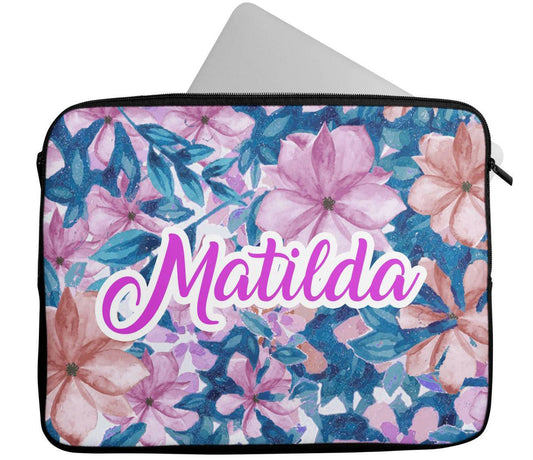 Personalised Any Name Floral Design Laptop Case Sleeve Tablet Bag 37